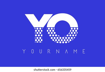 YO Y O Dotted Pattern Letter Logo Design Vector with Blue Background.