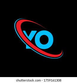 YO Y O letter logo design. Initial letter YO linked circle uppercase monogram logo red and blue. YO logo, Y O design. yo, y o