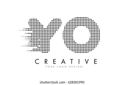 YO Y O Letter Logo Design with Black Dots and Bubble Trails.