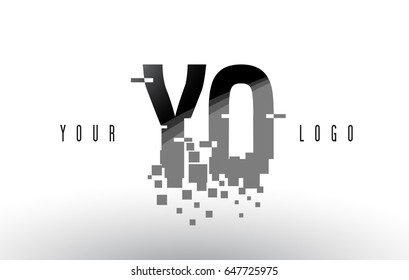 YO Y O Pixel Letter Logo with Digital Shattered Black Squares. Creative Letters Vector Illustration.