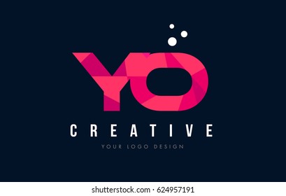 YO Y O Purple Letter Logo Design with Low Poly Pink Triangles Concept