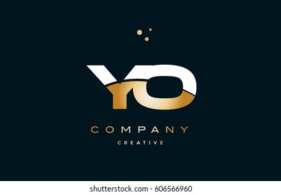 yo y o  white yellow gold golden metal metallic luxury alphabet company letter logo design vector icon template