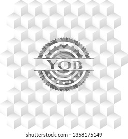 Yob grey badge with geometric cube white background