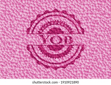Johannisbrot, rosafarbener Abzeichen mit Blasenhintergrund. Vektorgrafik. Detaillierte Angaben. 