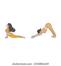 Yoga 2 set Pose Ilustração de uma mulher em um fundo branco