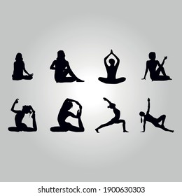 Yoga 8 Girls Silhouettes Vector