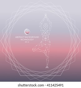 Yoga, abstract geometric vector silhouette of points and lines. Vector illustration. Technology