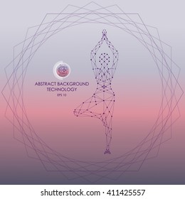 Yoga, abstract geometric vector silhouette of points and lines. Vector illustration. Technology