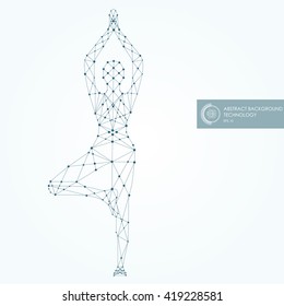 Yoga, abstract geometric vector silhouette of points and lines. Vector illustration. Technology