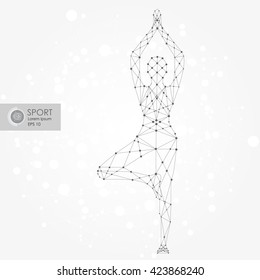 Yoga, abstract geometric vector silhouette of points and lines. Vector illustration. Technology