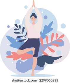 Yoga. Abstract woman doing yoga. Vector illustration of yoga woman. Colourful vector illustration. Health and self care illustration. Yoga lifestyle. Beautiful vector.