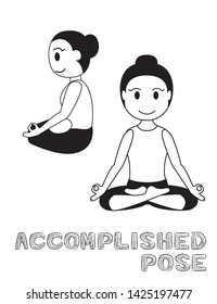 Yoga Accomplished Pose Cartoon Vector Illustration Black and White