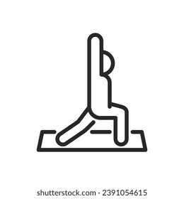 Yoga Active Way of Living Icon. Vector Outline Isolated Sign of a Person with Raised Arms in Warrior Pose on a Yoga Mat, Symbolizing the Integration of Yoga into an Active and Healthy Lifestyle