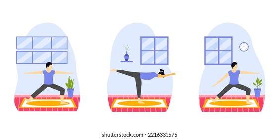 Ilustración de diseño de conjunto plano de actividad de yoga