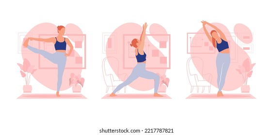 Ilustración de diseño de conjunto plano de actividades de yoga