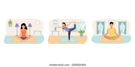 Yoga Activity Scene Flat Bundle Design