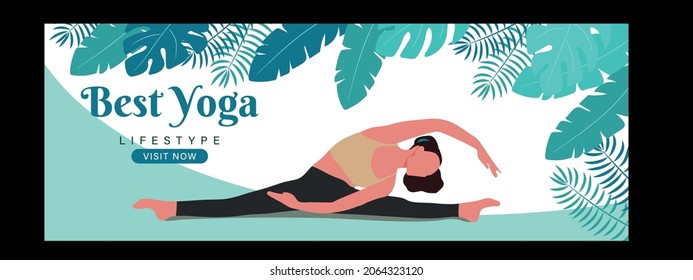 yoga advertising banner leaves exercise lady sketch