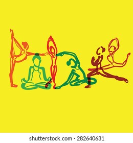 Yoga align in row thin line vector
