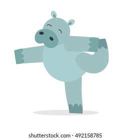 Yoga Animal Hippopotamus. Cute Cartoon Hippo Does Asana. Keep Calm. Vector illustration of Yoga Poses