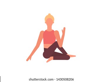 Yoga ardha matsyendrasana half spinal twist Lord of the Fishes pose. Flat style illustration