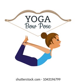 Yoga. Asana, the bow pose. A graphic illustration of the exercise. Girl and bow. Vector