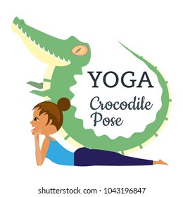 Yoga. Asana posture of a crocodile. A graphic illustration of the exercise. The girl and the crocodile. Vector