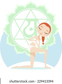 Yoga Asana Practice Posture With Green Mandala Backround vector illustration.