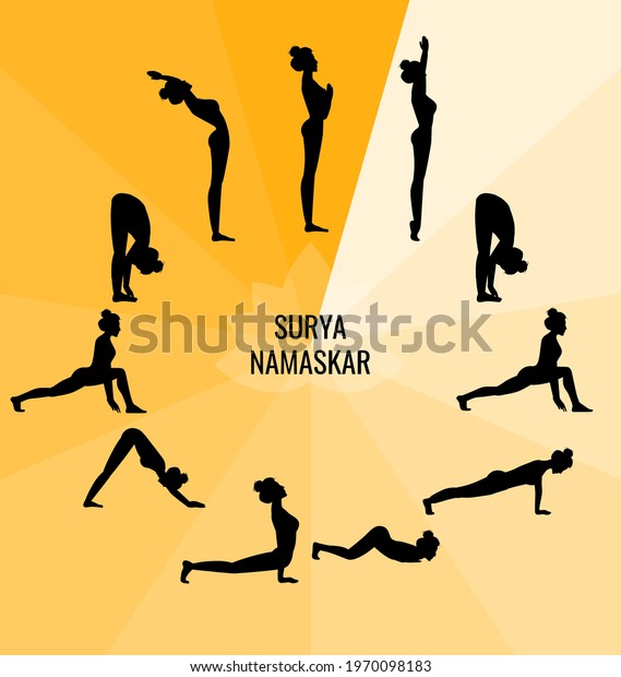 Yoga Asana Silhouette Sun Salutation Shadow Stock Vector (Royalty Free ...