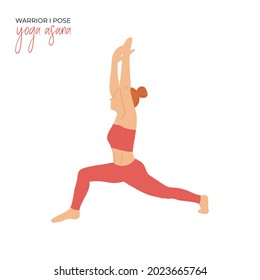 Yoga asana warrior I pose. Vector illustration.