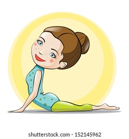 Yoga asanas. Cobra pose. Set of 6 vector illustrations of Sports girl. 