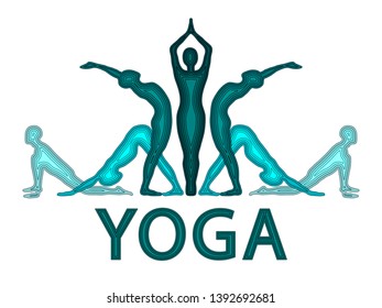 Yoga asanas im paper cut style. Yoga pactice concept vector illustration