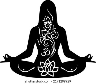 Yoga, asanas, namaste, kundalini, hatha white and black Template for laser cutting. Template for wood, metal, paper decorative panel. Vector illustration.