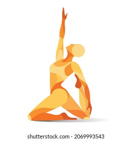 Yoga asanas pose, gymnastics, acrobatics, smooth shapes vector silhouette of flexy athletic girl