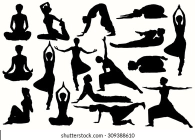 Yoga asanas silhouettes.