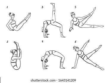 Yoga asanas Vektorillustration handgezeichnet Illustration. 