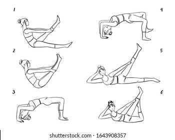 Yoga asanas Vektorillustration handgezeichnet Illustration. 