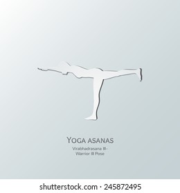 Yoga asanas. Virabhadrasana three.  Warrior three pose. Cut-out paper Design. Vector Illustration, eps 10