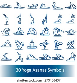 yoga asans symbols set