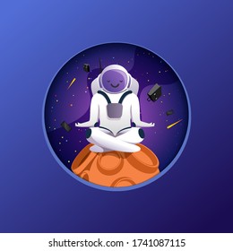 Yoga astronaut in lotus pose. Meditation and relax. Without problem. Vector illustration in cartoon style