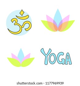 Yoga aum and lotus vector simbols