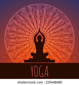 Yoga Background. Ethnic Ornament And Human Silhouette. Eps 10 Vector Illustration.