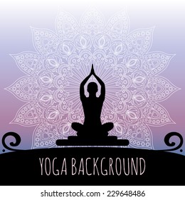 Yoga Background. Ethnic Ornament And Human Silhouette. Eps 10 Vector Illustration.