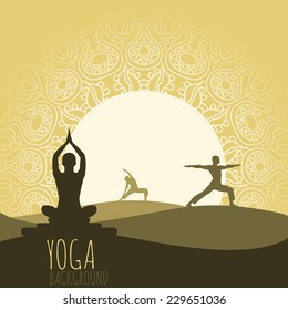 Yoga Background. Ethnic Ornament And Human Silhouette. Eps 10 Vector Illustration.