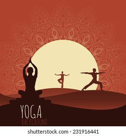 Yoga Background. Ethnic Ornament And Human Silhouette. Eps 10 Vector Illustration.