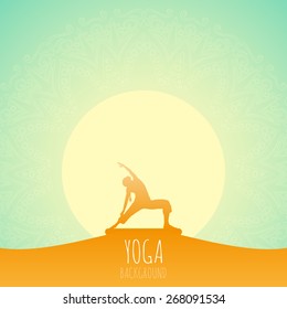 Yoga Background. Ethnic Ornament And Human Silhouette. Eps 10 Vector Illustration.