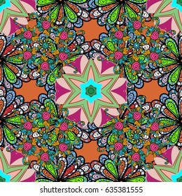 Yoga, background for meditation poster. Vector outline Mandala on orange background. Anti-stress therapy pattern. Decorative round ornament. Unusual flower shape oriental line. Weave design element.