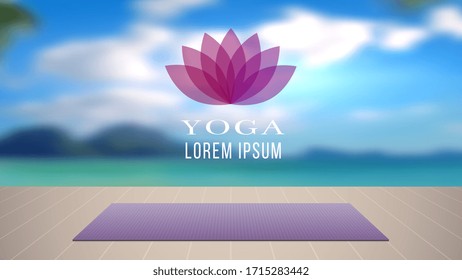 Yoga background. Meditation relaxation place with carpet on wood floor. Comfortable place to rest and reload vector illustration