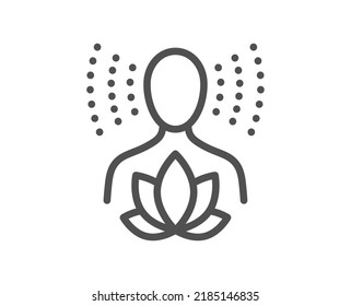 Yoga balance line icon. Meditation lotus sign. Relax body and mind symbol. Quality design element. Linear style yoga balance icon. Editable stroke. Vector