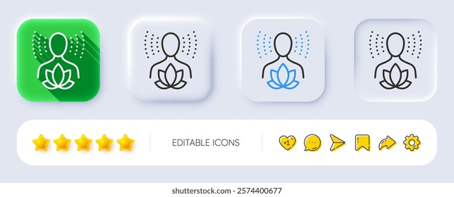 Yoga balance line icon. Neumorphic, Flat shadow, 3d buttons. Meditation lotus sign. Relax body and mind symbol. Line yoga balance icon. Social media icons. Vector