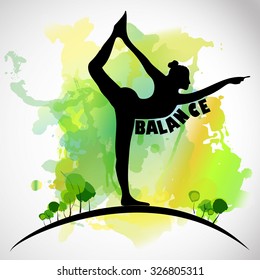 yoga balance pose with watercolor background